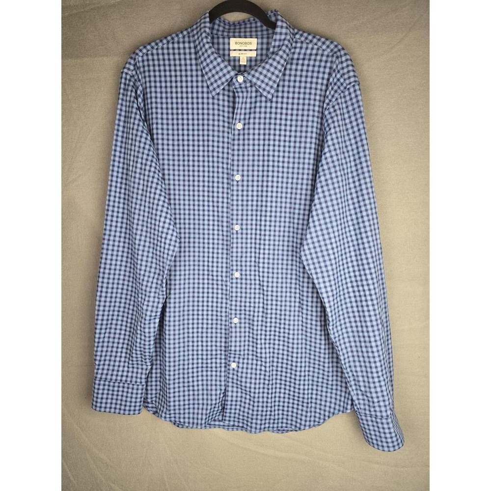 Bonobos Button Down Mens XL Blue Gingham Slim Fit Long Business Casual Preppy